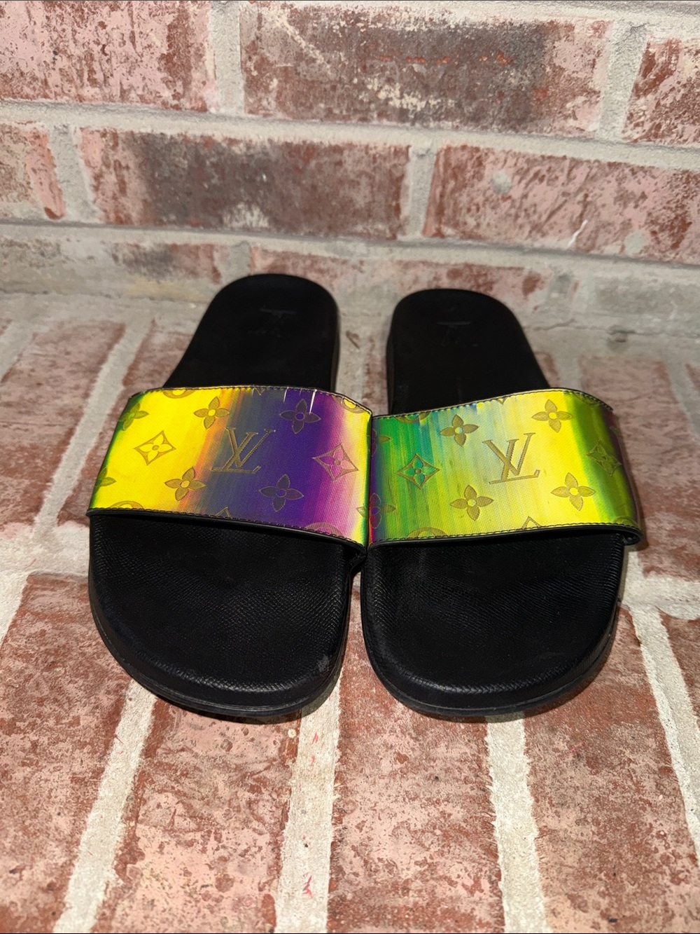 Louis Vuitton prism hologram Rainbow Slide Sandals - size 9.5